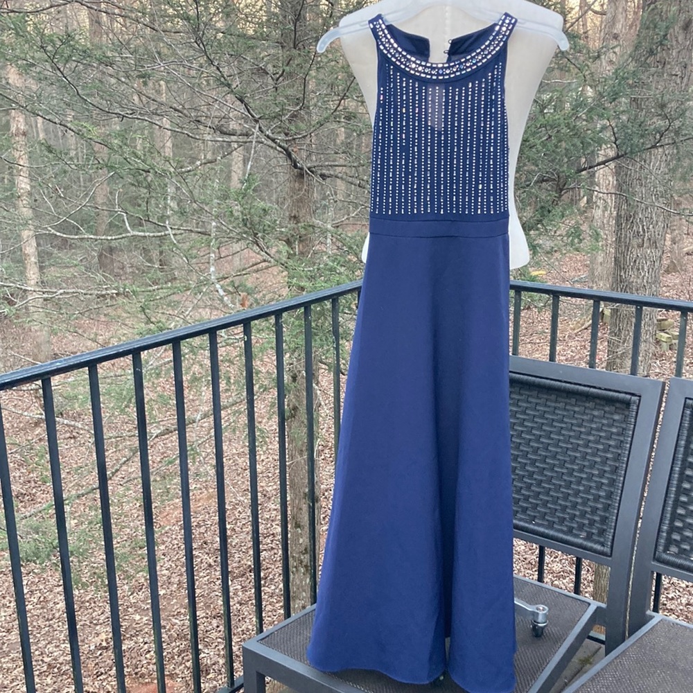 Rare Editions blue sleeveless dress with rhinestones sz. 16